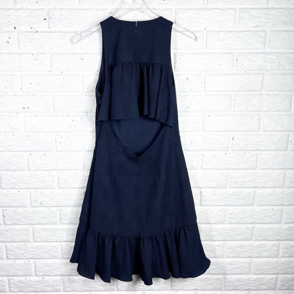 REBECCA TAYLOR Navy Blue Gauze Textured Sleeveless Dress with ruffle trim 8 - Picture 6 of 11